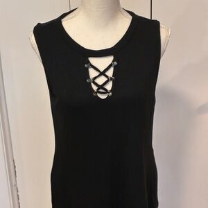 Rock & Republic Black Sleeveless Top with Crisscross Detail